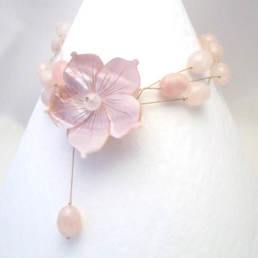 MOP Flower Lariat Necklace w/ Rose Quartz